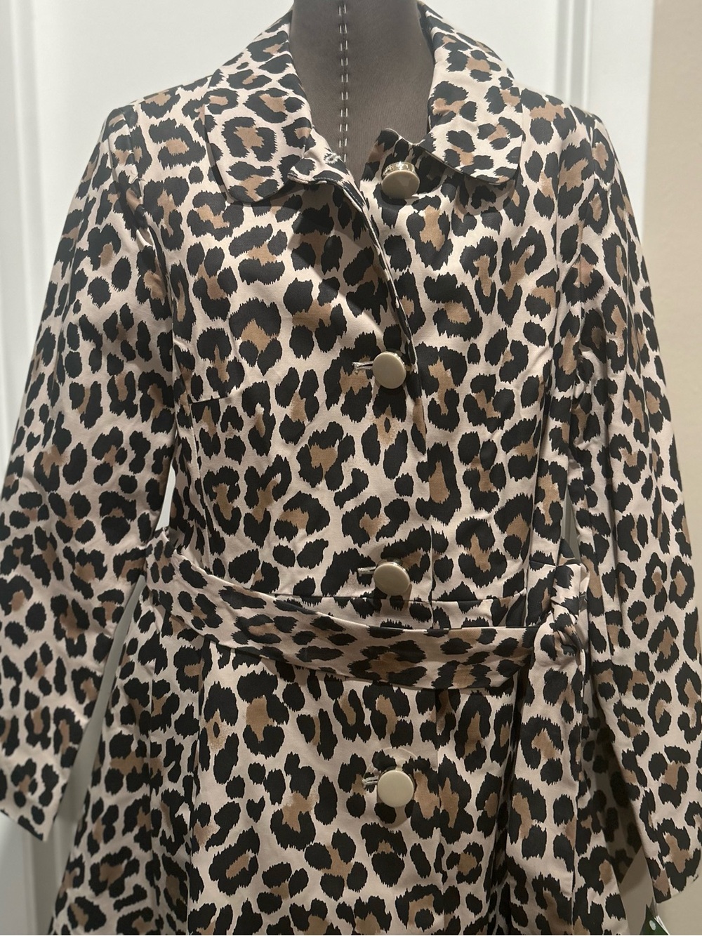 Kate Spade Leopard Trench Coat Womens Large Belted Flared Animal Print NWT new - Picture 7 of 13